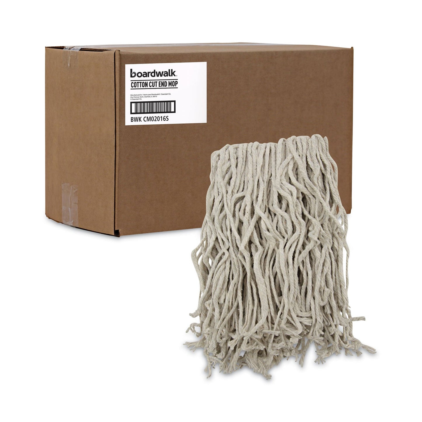 Boardwalk Mop Head, Cotton, Cut-End, White, 4-Ply, #16 Band, 12/Carton