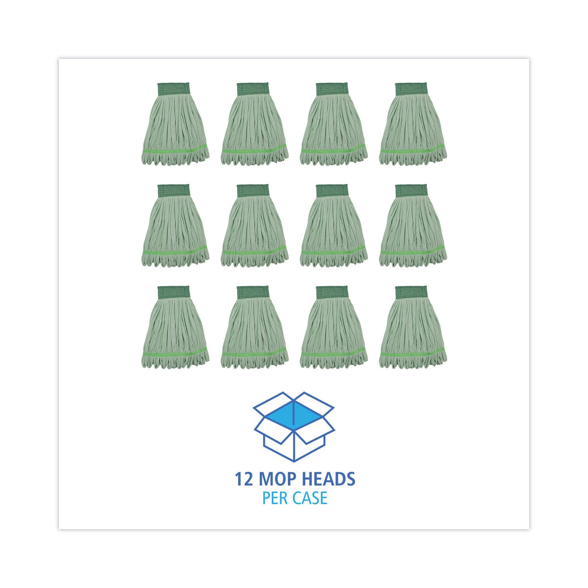 Boardwalk Microfiber Looped-End Wet Mop Heads, Medium, Green, 12/Carton