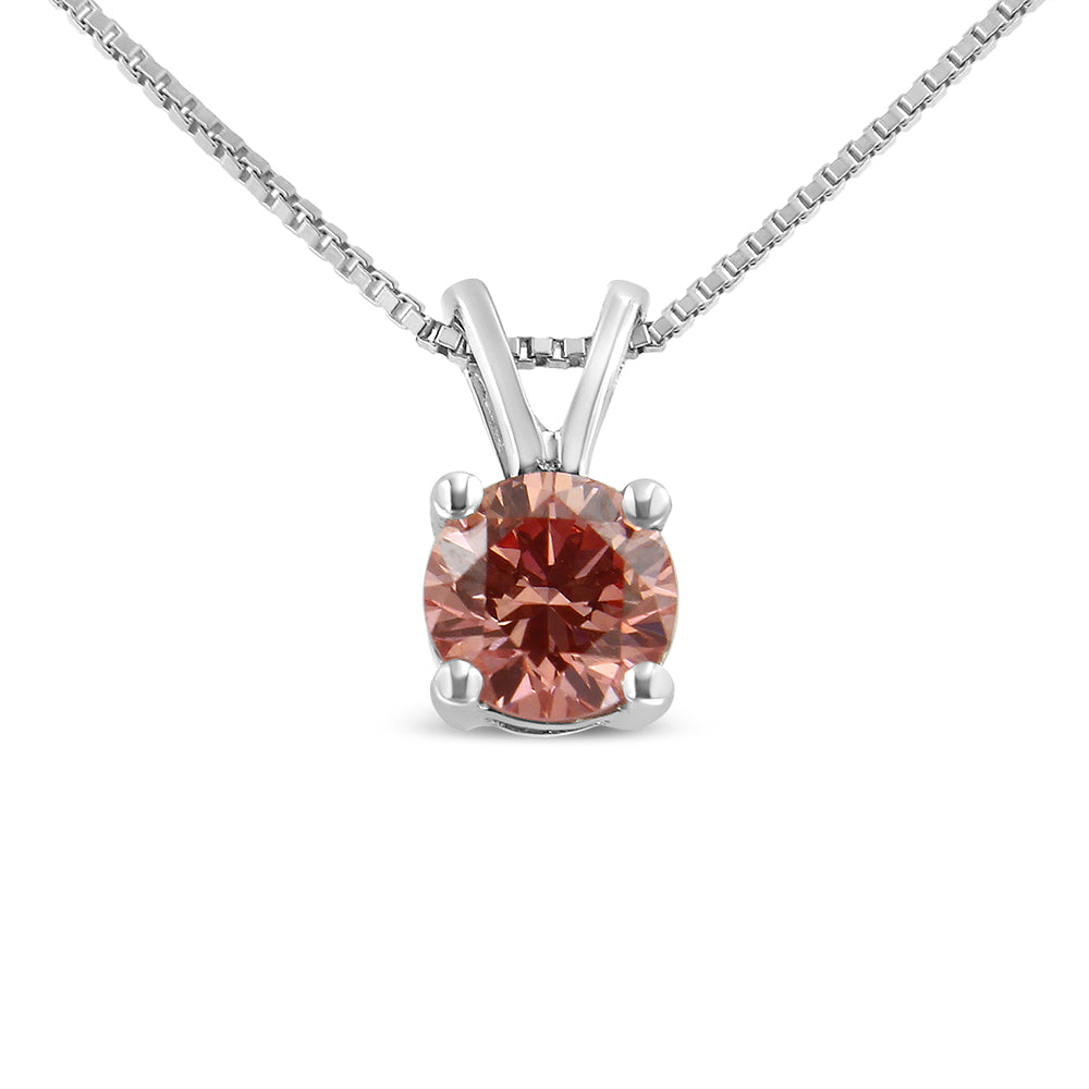 10K White Gold 1/4 Cttw Round Brilliant Cut Lab Grown Blue Diamond 4-Prong Solitaire Pendant Necklace (Blue Color, VS2-SI1 Clarity) - 18"