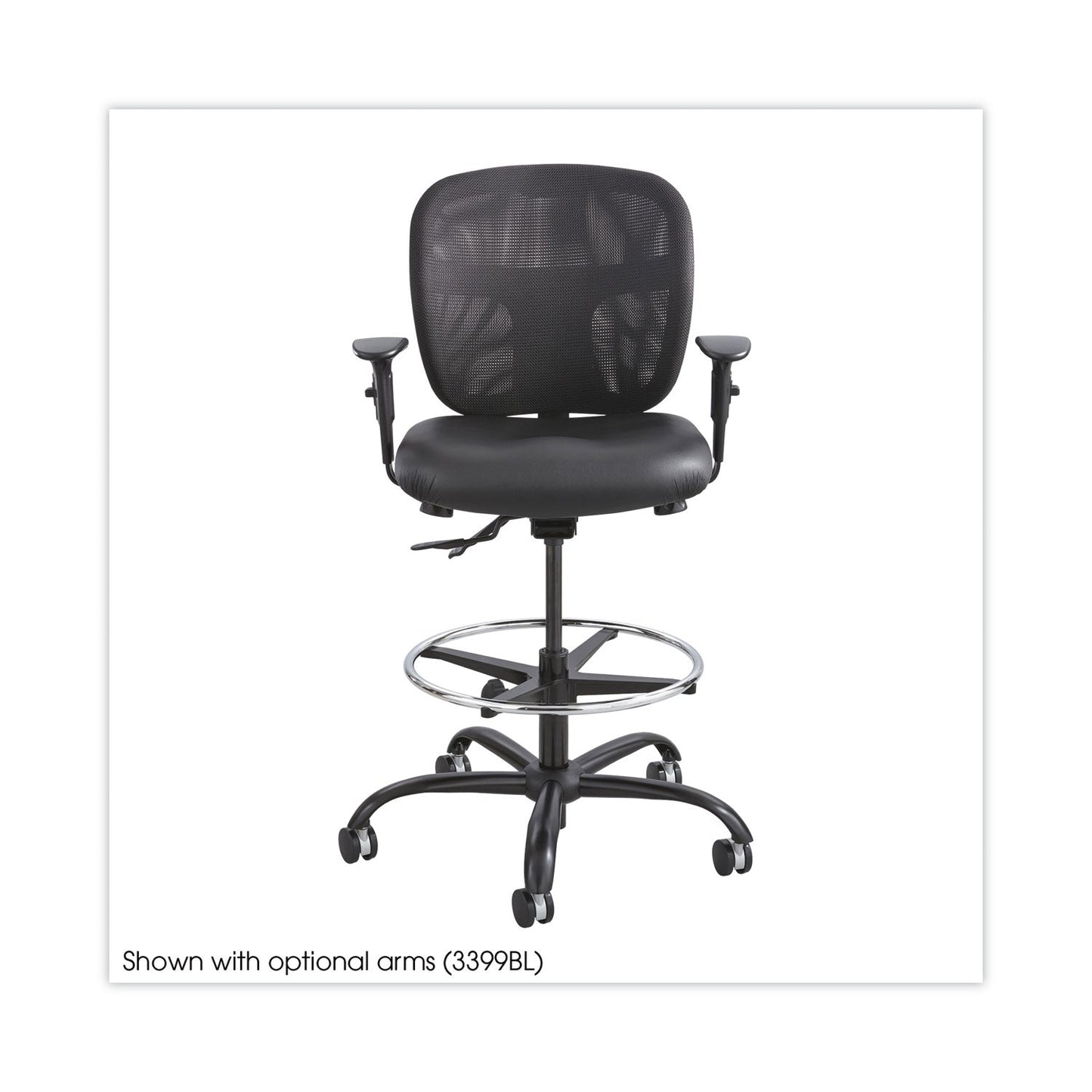 Safco Vue Heavy-Duty Extended-Height Stool, Supports Up to 350 lb, 23" to 32.5" Seat Height, Black Vinyl Seat, Black Base