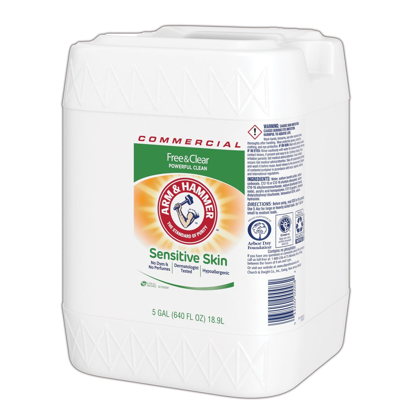 Arm & Hammer HE Compatible Liquid Detergent, Unscented, 5 gal Jug