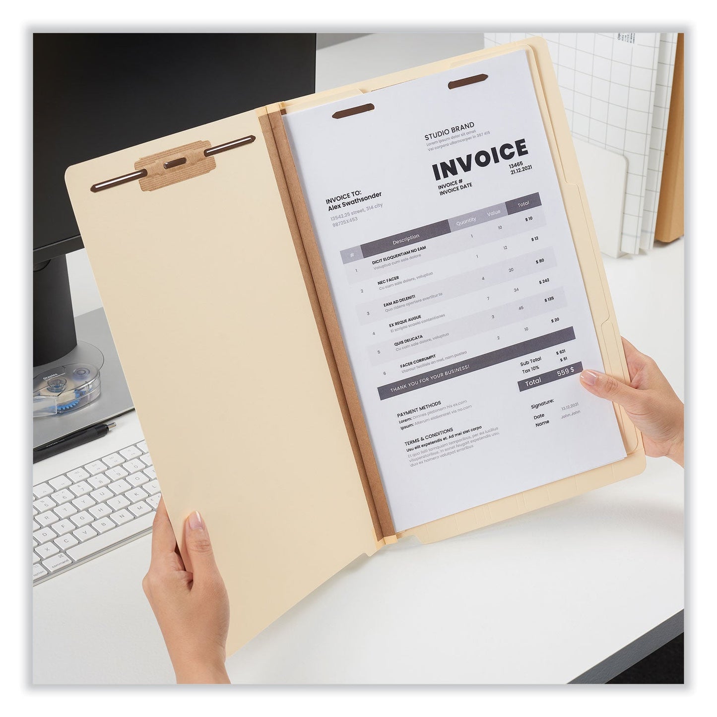 Universal Six-Section Manila End Tab Classification Folders, 2 Dividers, Legal Size, Manila, 10/Box
