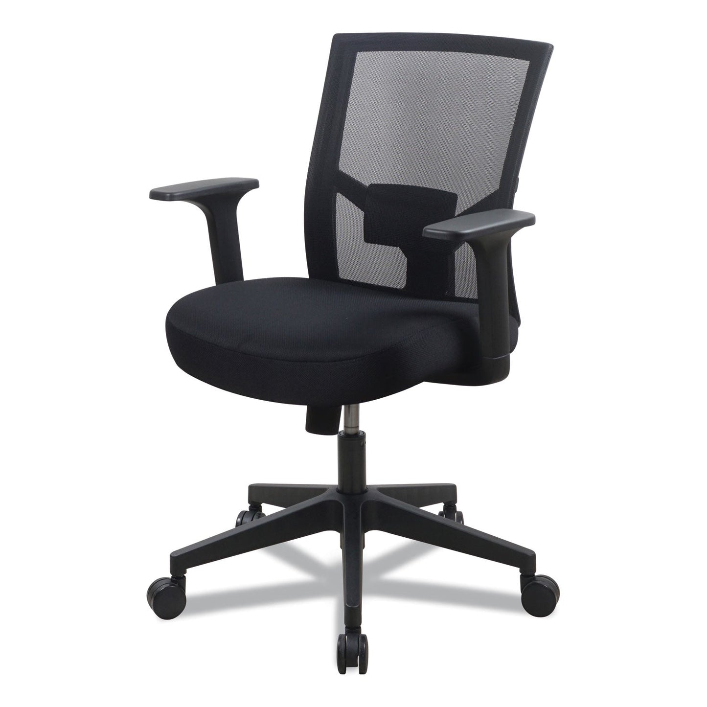 Workspace by Alera Mesh Back Fabric Task Chair, Supports Up to 275 lb, 17.32" to 21.1" Seat Height, Black Seat, Black Back