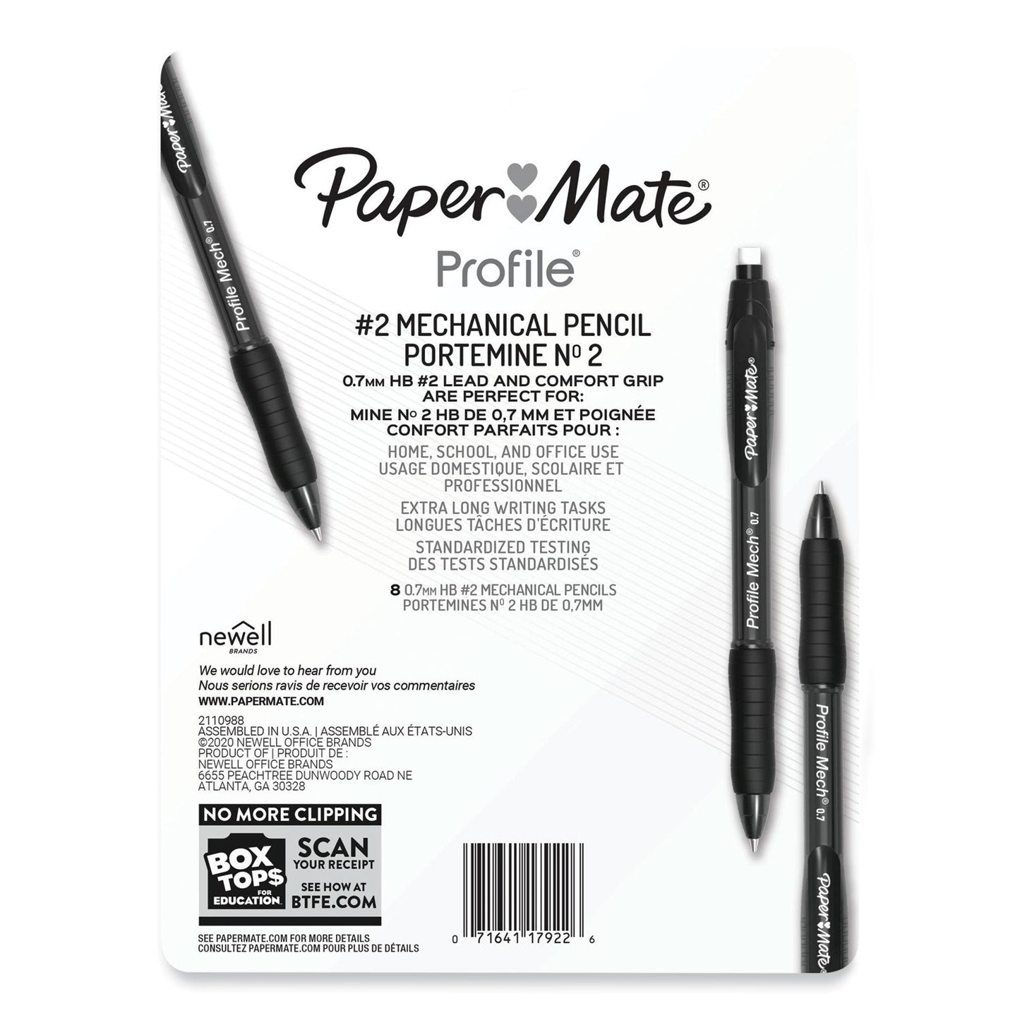 Paper Mate Profile Mechanical Pencils, 0.7 mm, HB (#2), Black Lead, Assorted Barrel Colors, 8/Pack