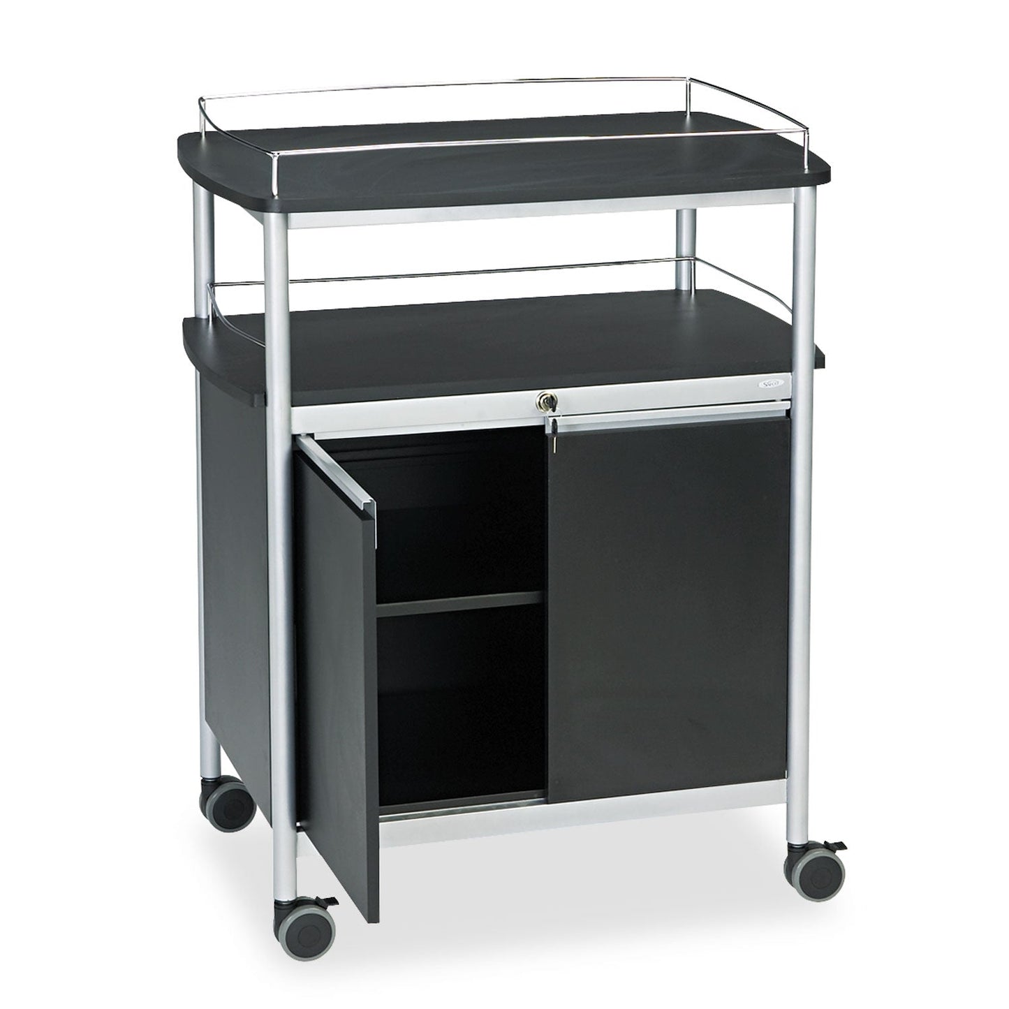 Safco Mobile Beverage Cart, Plastic, 4 Shelves, 33.5" x 21.75" x 43", Black