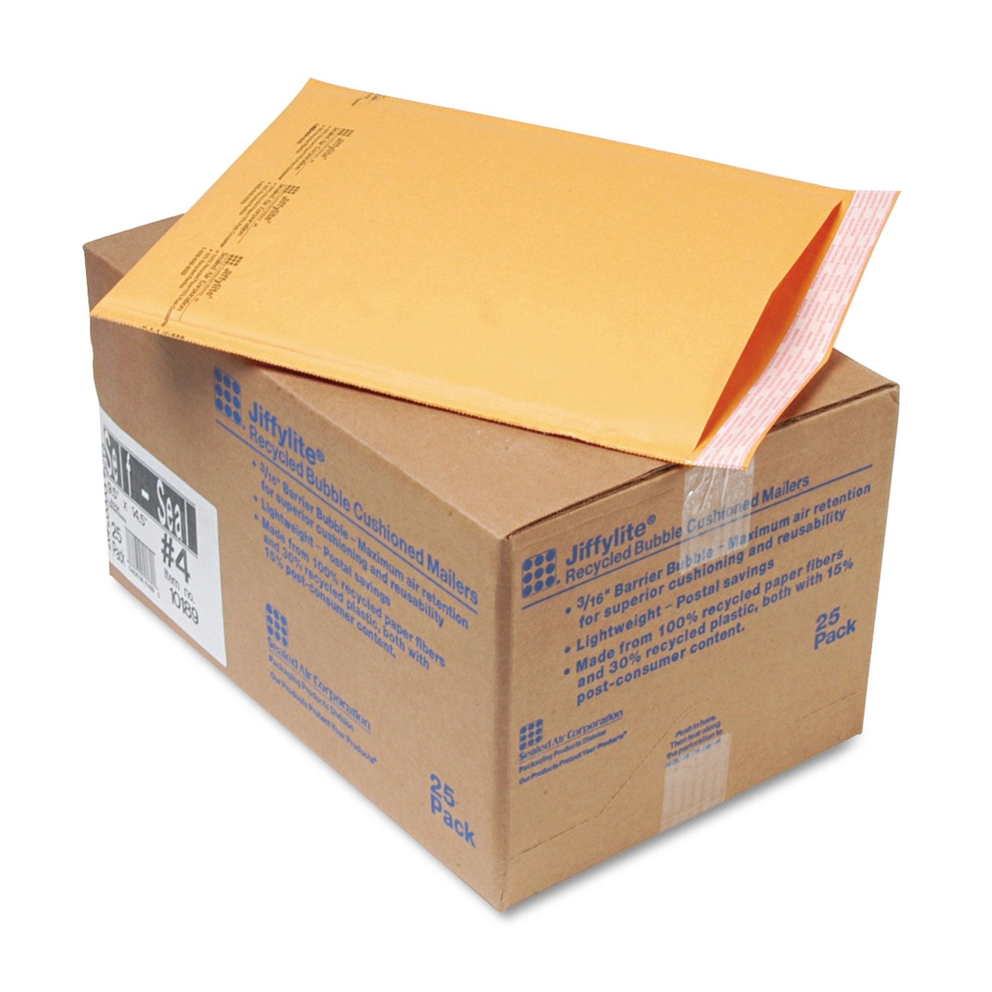 Sealed Air Jiffylite Self-Seal Bubble Mailer, #4, Barrier Bubble Air Cell Cushion, Self-Adhesive Closure, 9.5 x 14.5, Brown Kraft, 25/CT
