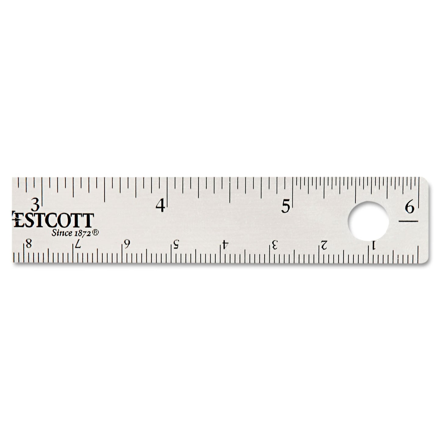 Westcott Stainless Steel Office Ruler With Non Slip Cork Base, Standard/Metric, 6" Long