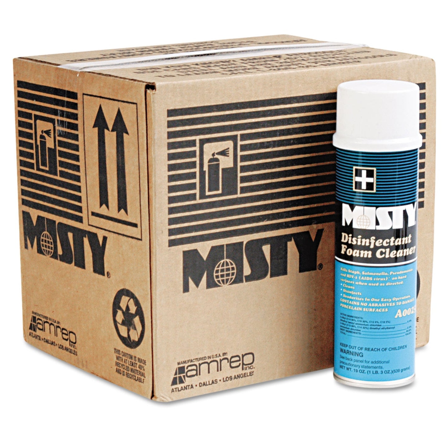 Misty Disinfectant Foam Cleaner, Fresh Scent, 19 oz Aerosol Spray, 12/Carton