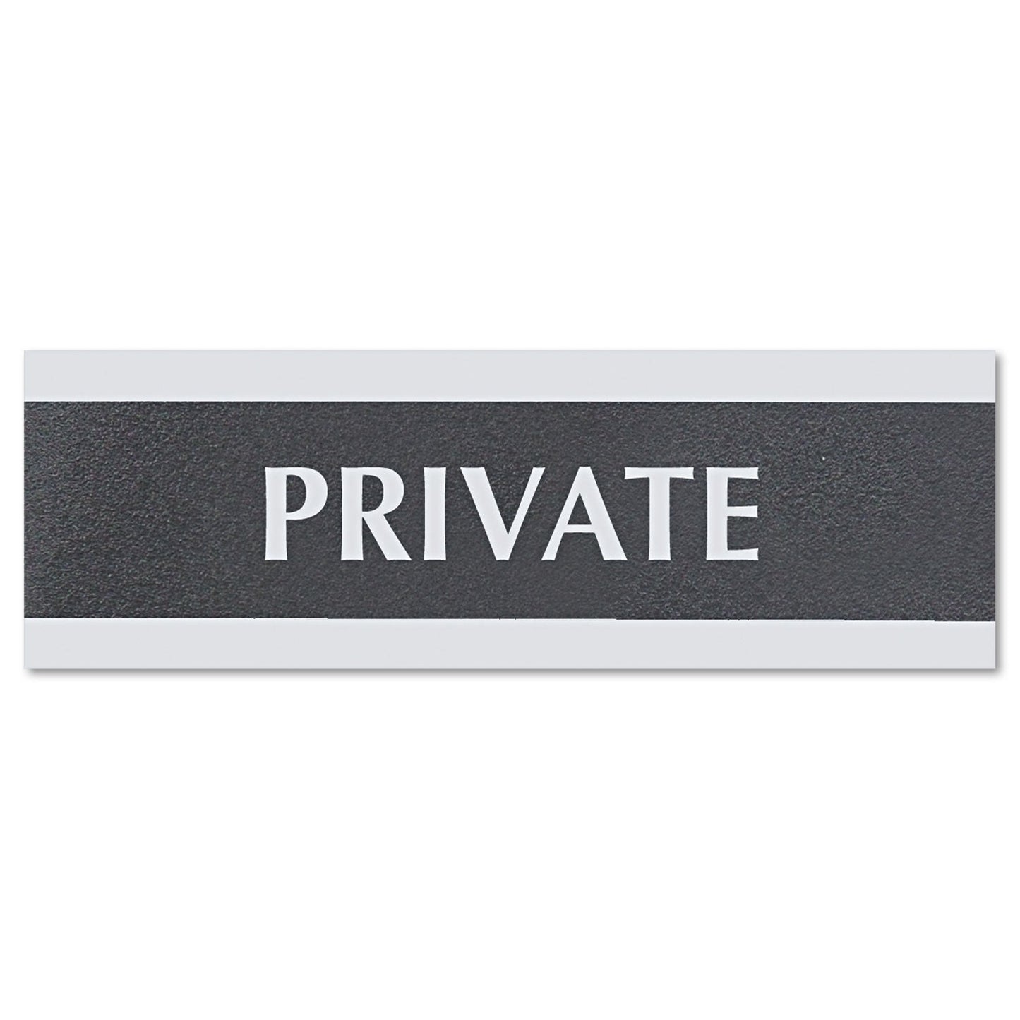 Headline Century Series Office Sign, PRIVATE, 9 x 3, Black/Silver