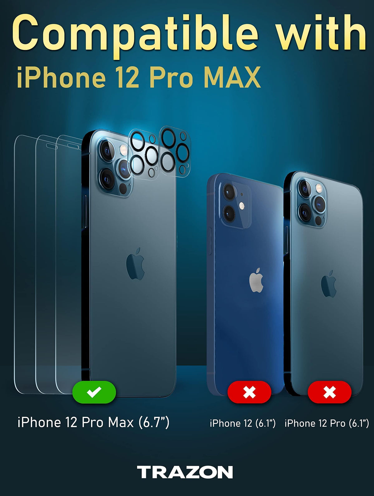 3 Pack Screen Protector Premium Quality Compatible for iPhone 12 Pro Max with 2 Pack Camera Lens Protector Tempered Glass 9H Hardness 2.5D with Easy Instalation Case (6.7 Inch)