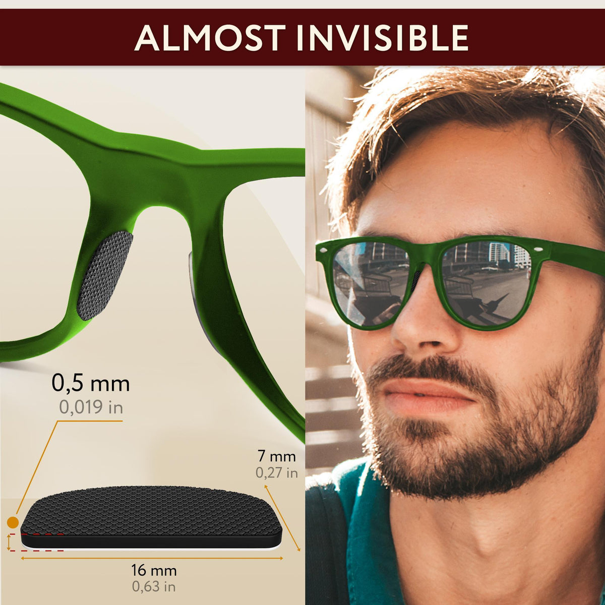 Nose Pads for Sunglasses 6 Pairs Ultra Thin Nose Grips Eye Glasses Nose Bridge Support Accessories for Glasses 1 mm (Black Pads & Orange Glasses Strap)