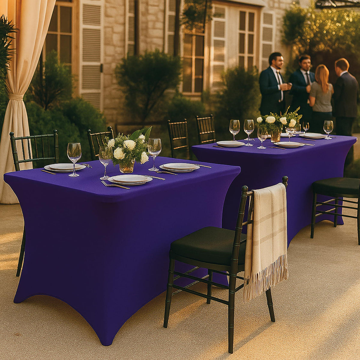 Purple Spandex Table Covers 6ft 2 Pack Elegant Durable Stretchy 6ft Table Cover Fitted Wrinkle and Stain Resistant Elastic Leg Pockets