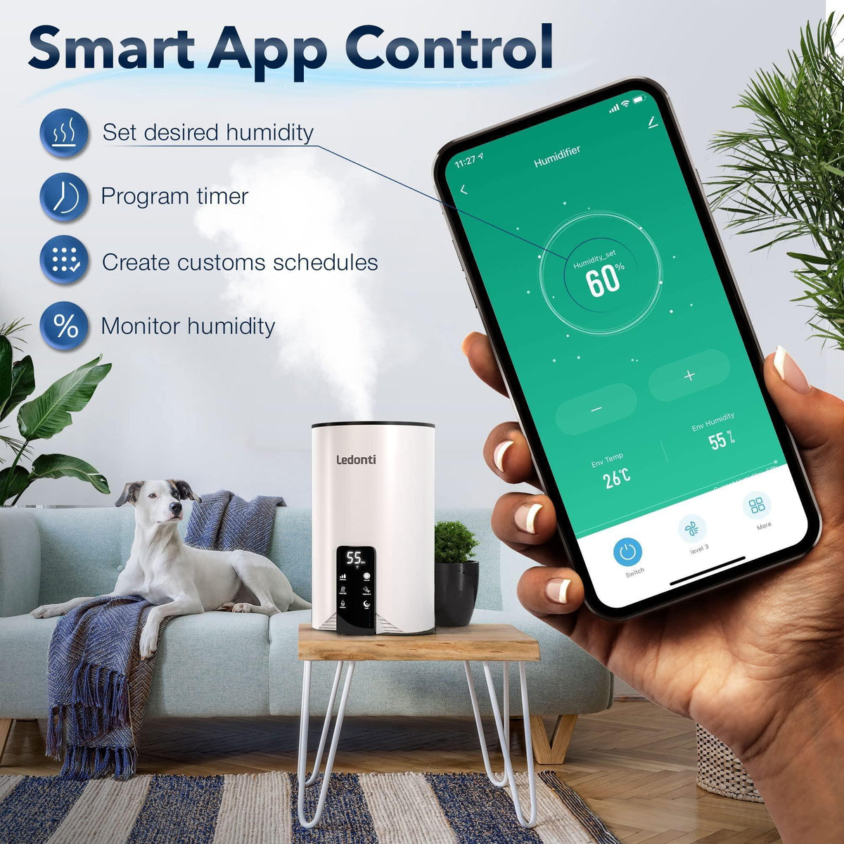 WiFi Control Humidifiers for Bedroom Dual Mist (Cool & Warm) ! Humidifier 4L