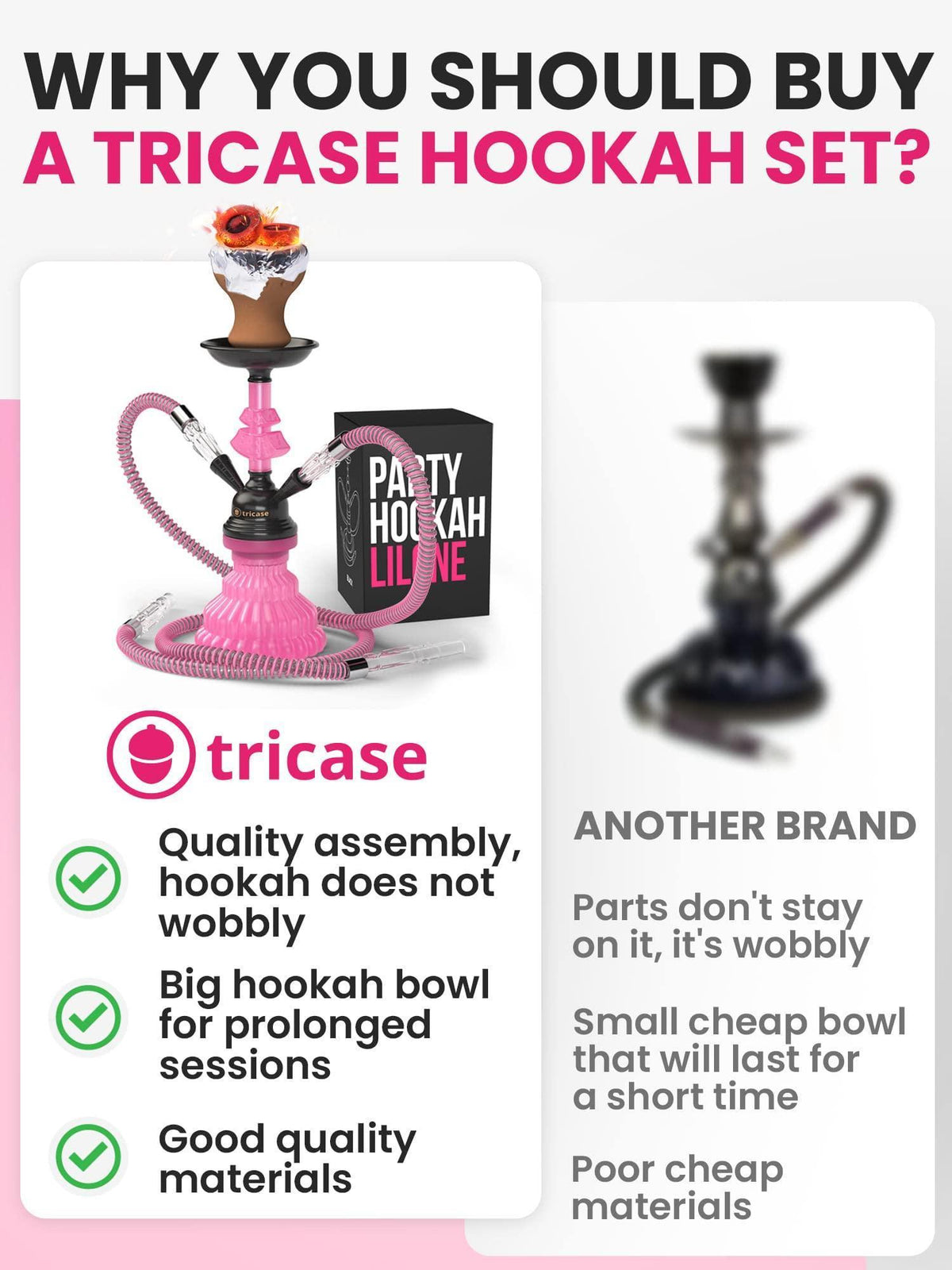 Pink Hookah Set 2 Hose Hookah – LilOne 12” Pink Mini Hookah Combo Kit Shisha Hookah Set with Prepunched Foil Hookah Bowl Disposable Tips Mouthpiece Tongs Portable Hookah Pipe