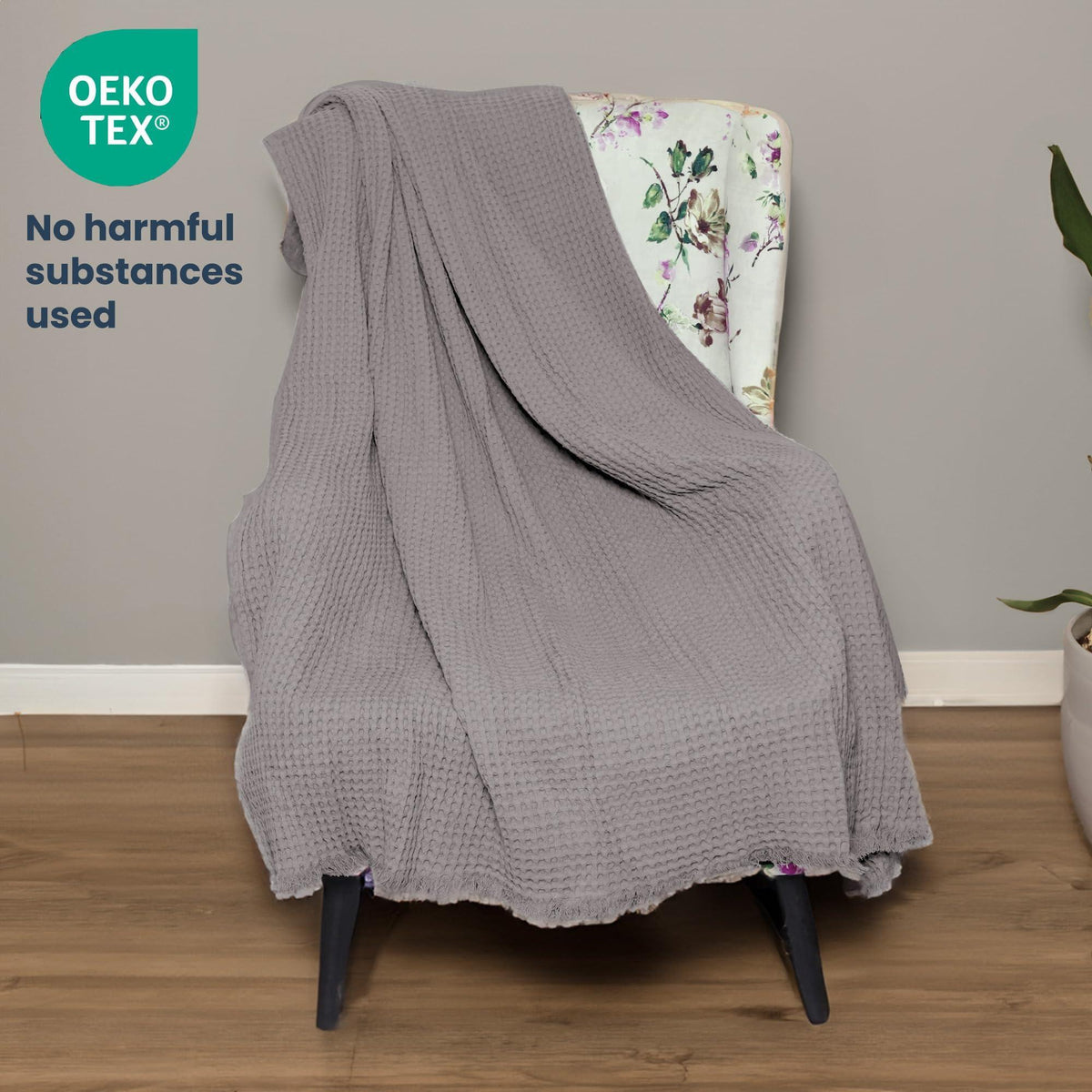 The Fine Living Co. 100% Cotton Waffle Weave Throw Blanket   Lightweight Soft and Breathable Throw Blanket for All Season  Skin Friendly Blanket for Couch Bed Sofa  50”x60” inches Mineral Gray