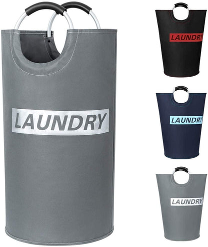 82L Large Laundry Basket Collapsible Grey Silver Fabric Hamper Foldable Laundry Bag With Handles Waterproof Washing Clothes Bin Bag Dirty Cloth Storage