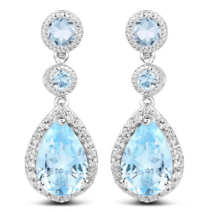 9.46 Carat Genuine Blue Topaz & White Topaz .925 Sterling Silver Earrings