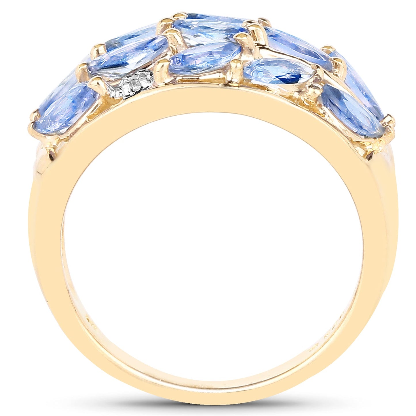 14K Yellow Gold Plated 1.56 Carat Genuine Tanzanite and White Topaz .925 Sterling Silver Ring
