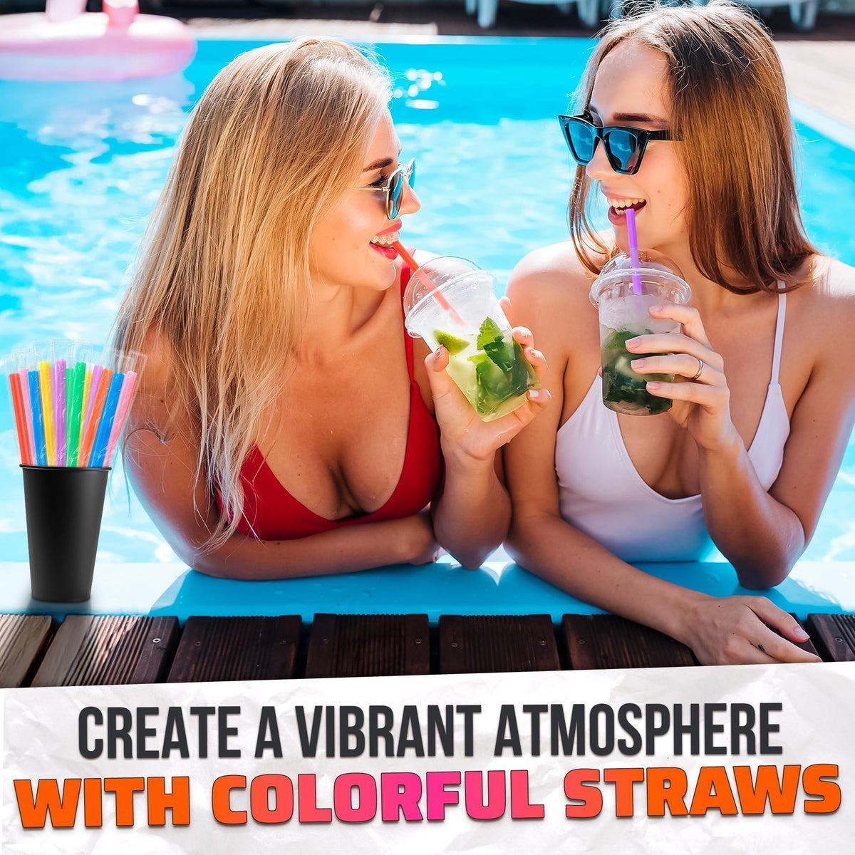 Large Pack of 300 Boba Straws Individually Wrapped – Thick Smoothie Straws Disposable for Milkshakes Bubble Tea Ice Lattes & Lemonade Bar Supplies – (0.4  Wide 9.25  Tall) 8 Colors Smooth Edges