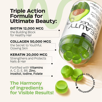 Biotin and Collagen Peptide Gummies for Hair Growth Skin and Nails 12000 Mcg   Biotin Chewables with Keratin Max Strength   Beauty Gummies for Women and Men   Sugar Free Non GMO Gummy Supplement