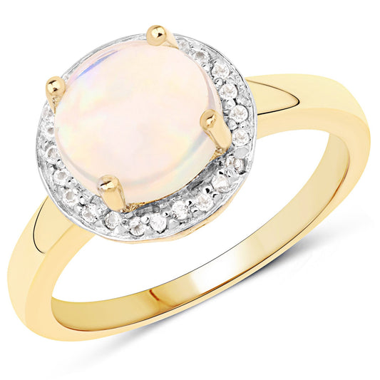 0.95 Carat Genuine Ethiopian Opal and White Topaz .925 Sterling Silver Ring