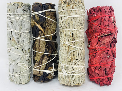 Variety Pack of White Sage Black Sage Blue Sage and Red Sage (Dragon Blood)