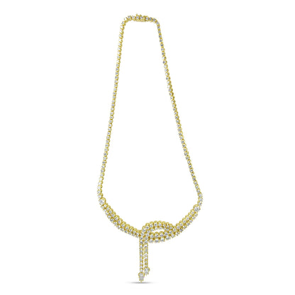 14k Yellow Gold 17.0 Cttw Diamond Double Row Lariat 18" Inch Tennis Necklace with Pear Shape Diamond Drop Tips (I-J Color, VS2-SI1 Clarity)