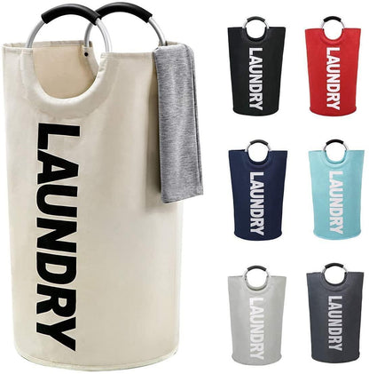 82L Large Laundry Basket Beige Collapsible Hamper with Handles Double Layer Waterproof Fabric Dirty Clothes Basket Foldable Freestanding Bin Laundry Hamper for Dorm Bathroom & Bedroom
