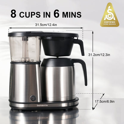 Connoisseur 8-Cup Drip Coffee Brewer One-Touch with Thermal Carafe and Hanging Basket - SCA Certified Home Brewer