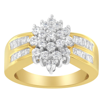 10K Yellow Gold 1.0 Cttw Marquise Composite Diamond Cluster Cocktail Ring (H-I Color, SI2-I1 Clarity) - Size 7