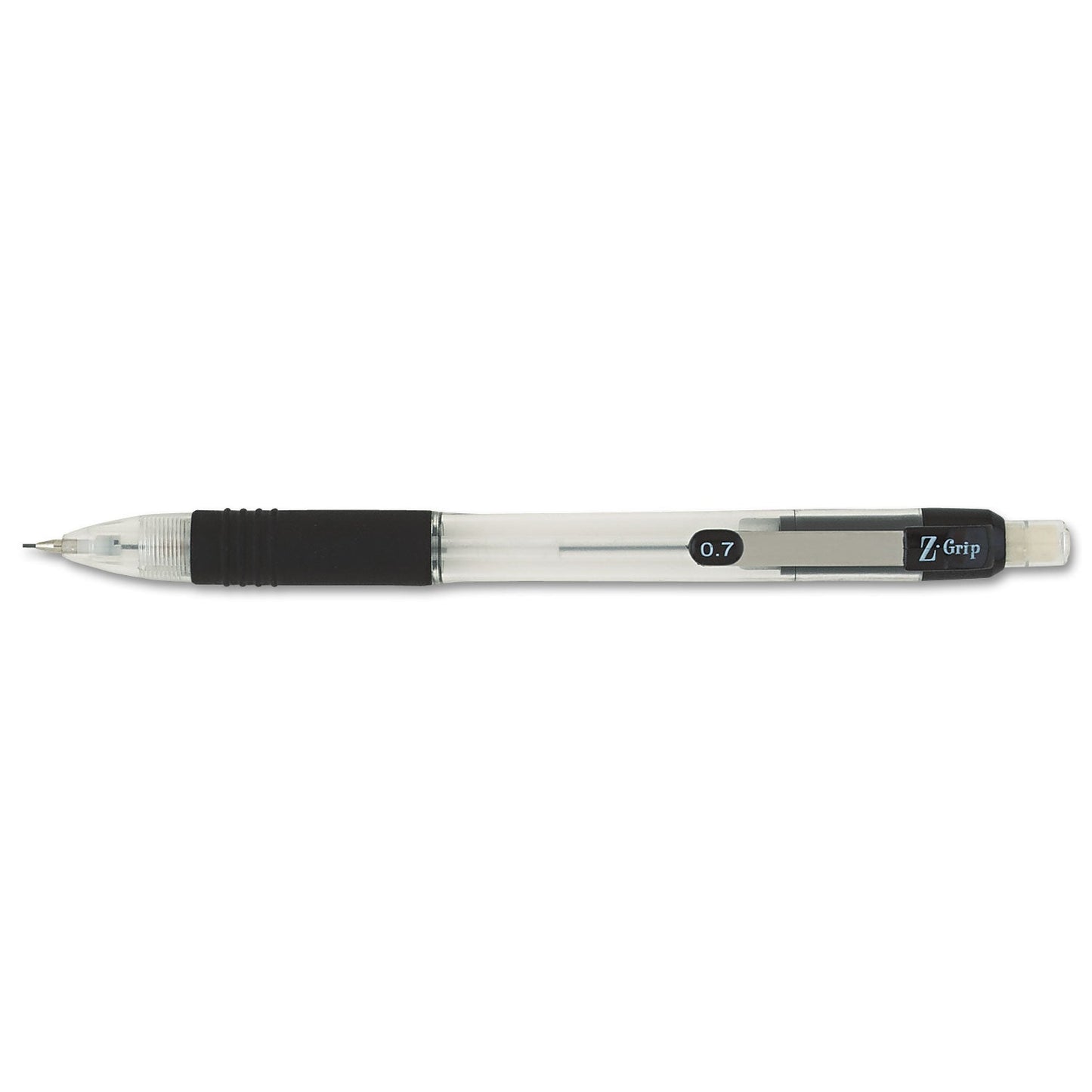 Zebra Z-Grip Mechanical Pencil, 0.7 mm, HB (#2.5), Black Lead, Clear/Black Grip Barrel, Dozen