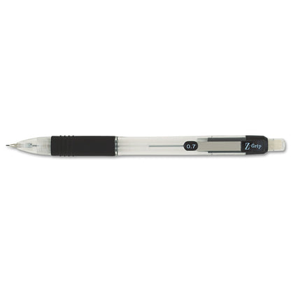 Zebra Z-Grip Mechanical Pencil, 0.7 mm, HB (#2.5), Black Lead, Clear/Black Grip Barrel, Dozen