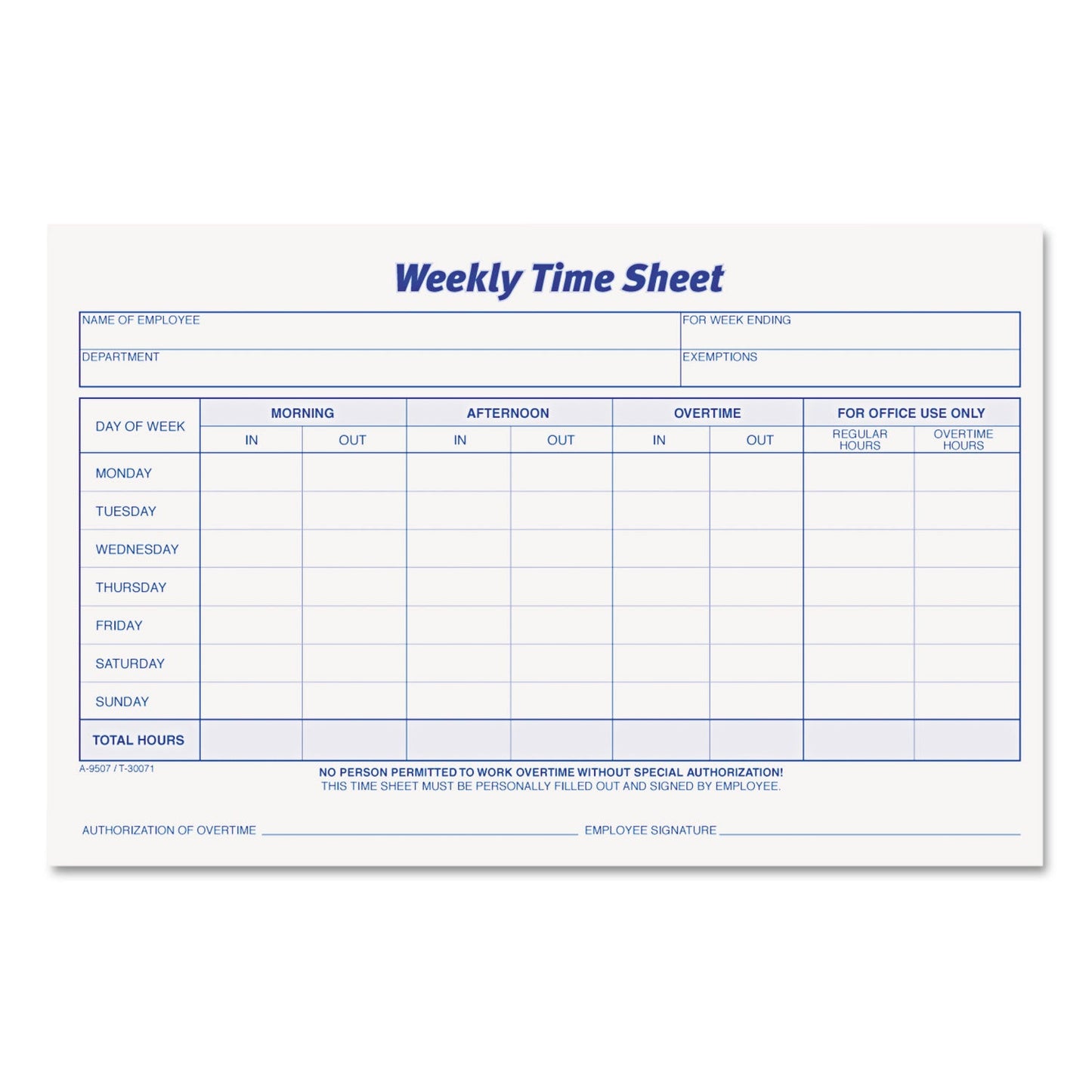 TOPS Weekly Time Sheets, 5.5 x 8.5, 1/Page, 50 Forms/Pad, 2 Pads/Pack