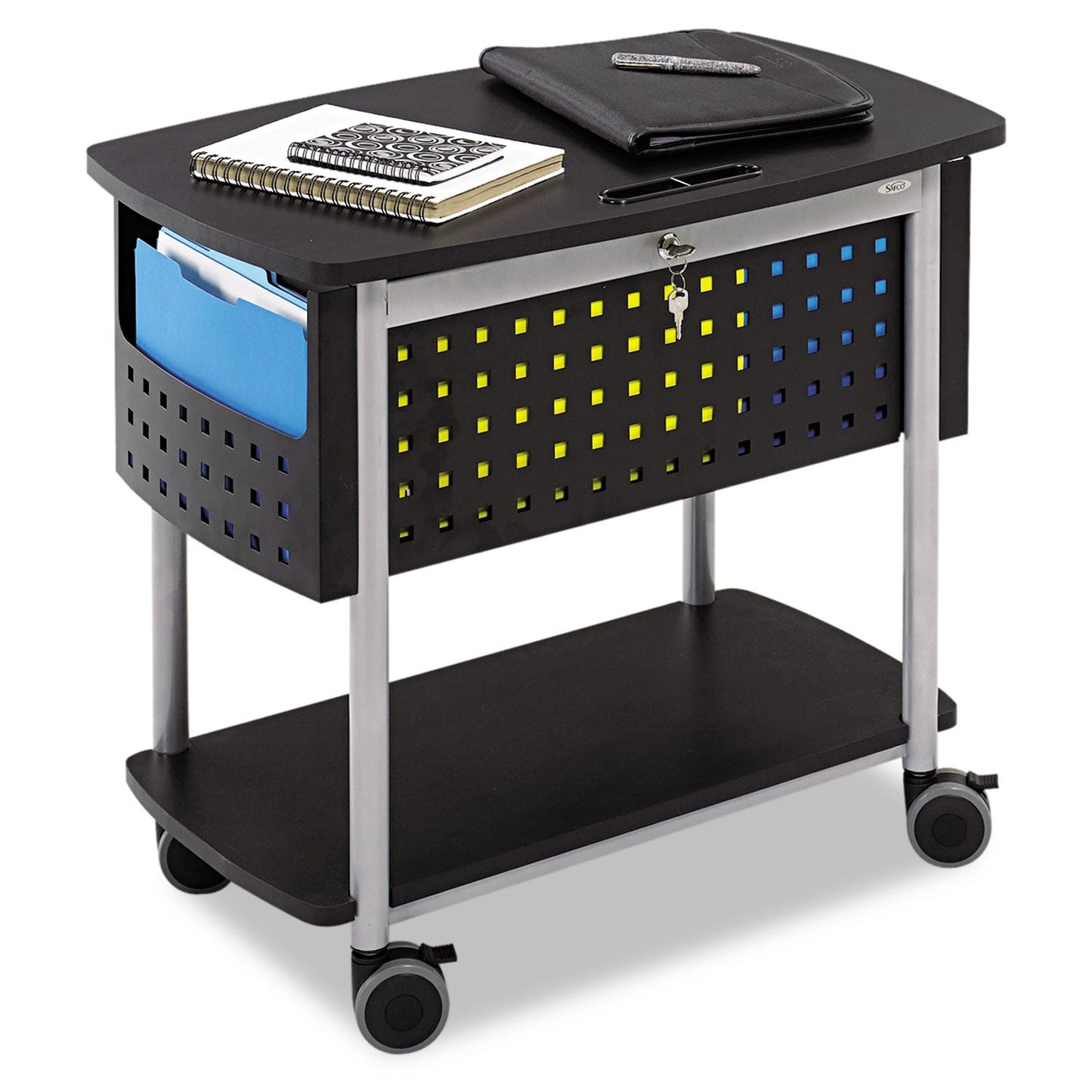 Safco Scoot Mobile File, Metal, 2 Shelves, 2 Bins, 29.75" x 18.75" x 27", Black/Silver