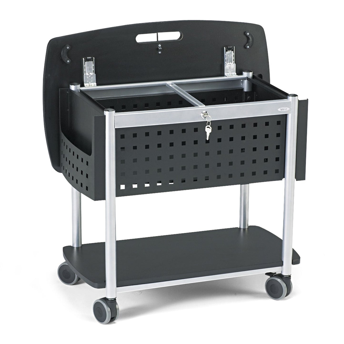 Safco Scoot Mobile File, Metal, 2 Shelves, 2 Bins, 29.75" x 18.75" x 27", Black/Silver