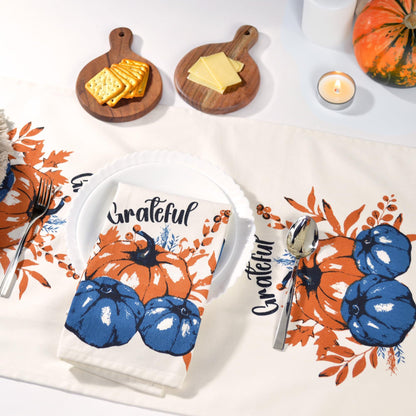 Set of 2 Grateful l Printed Dish Towels Hand Towels Boho Tea Towels Multifunctional Stylish Absorbent Quick Dry Soft 18 x28 100% Cotton Blue & Orange