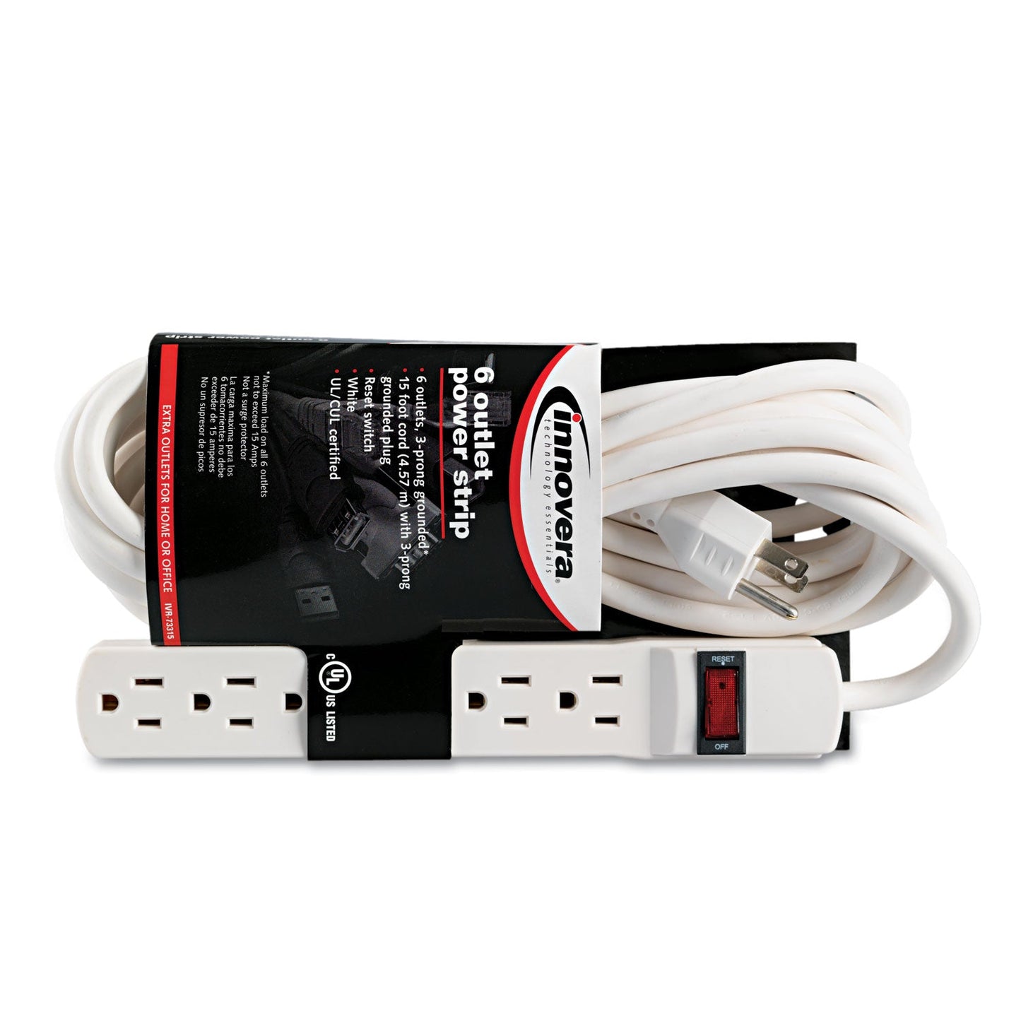 Innovera Power Strip, 6 Outlets, 15 ft Cord, Ivory