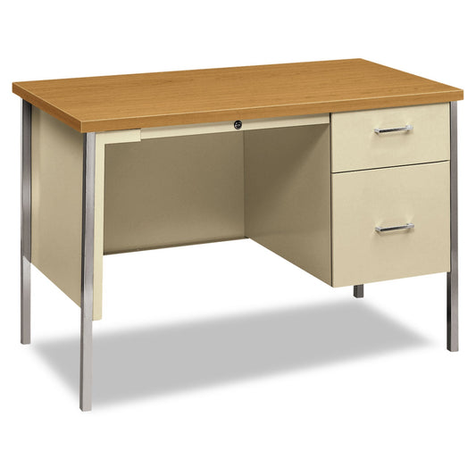 HON 34000 Series Right Pedestal Desk, 45.25" x 24" x 29.5", Harvest/Putty