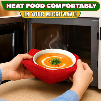 2 Pcs Red Microwave Bowl Holder (7.5 ×7.5 ) – Microwave Bowl Cozy with Durable Heat Resistant Fabric for Hot Dishes – Effortless Secure Serving of Hot Food Bowls Cups & Saucers