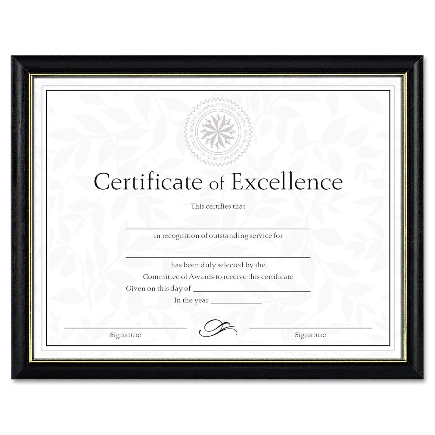 DAX Two-Tone Document/Diploma Frame, Wood, 8.5 x 11, Black with Gold Leaf Trim