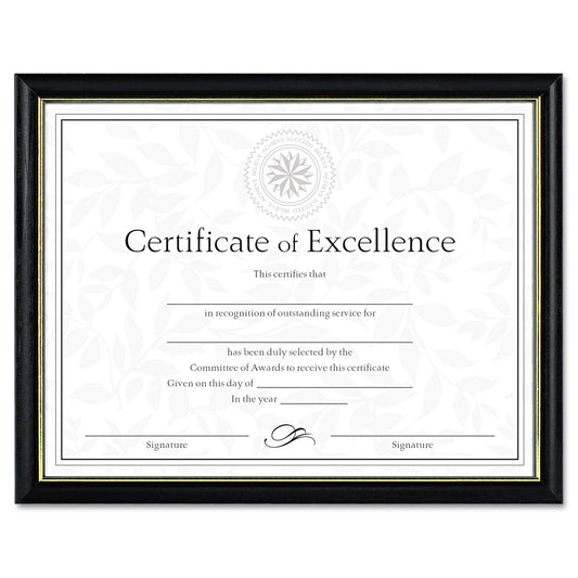 DAX Two-Tone Document/Diploma Frame, Wood, 8.5 x 11, Black with Gold Leaf Trim