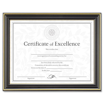 DAX Gold-Trimmed Document Frame with Certificate, Plastic/Glass, 8.5 x 11, Black