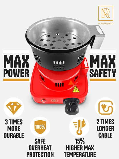 Premium Hookah Coal Burner   Red Burner for Hookah 450W – FIRE Tower Multipurpose Electric Stove for Hookah coals Burner for Shisha Free Hookah Tongs overheat Protection Hookah Charcoal Burner