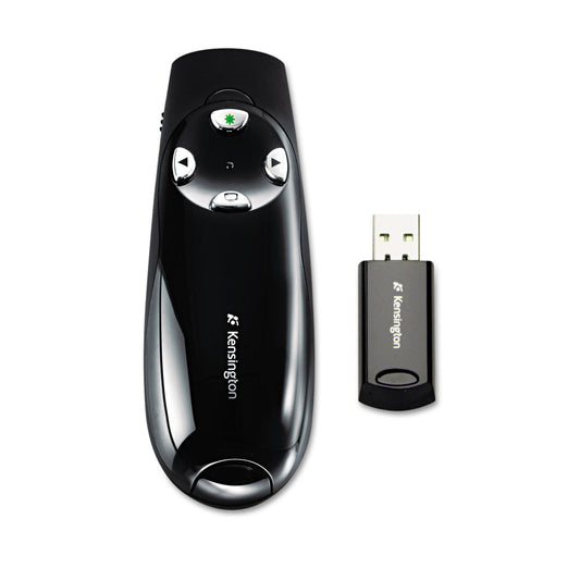 Kensington Wireless Presenter Pro with Green Laser, Class 2, 150 ft Range, Black