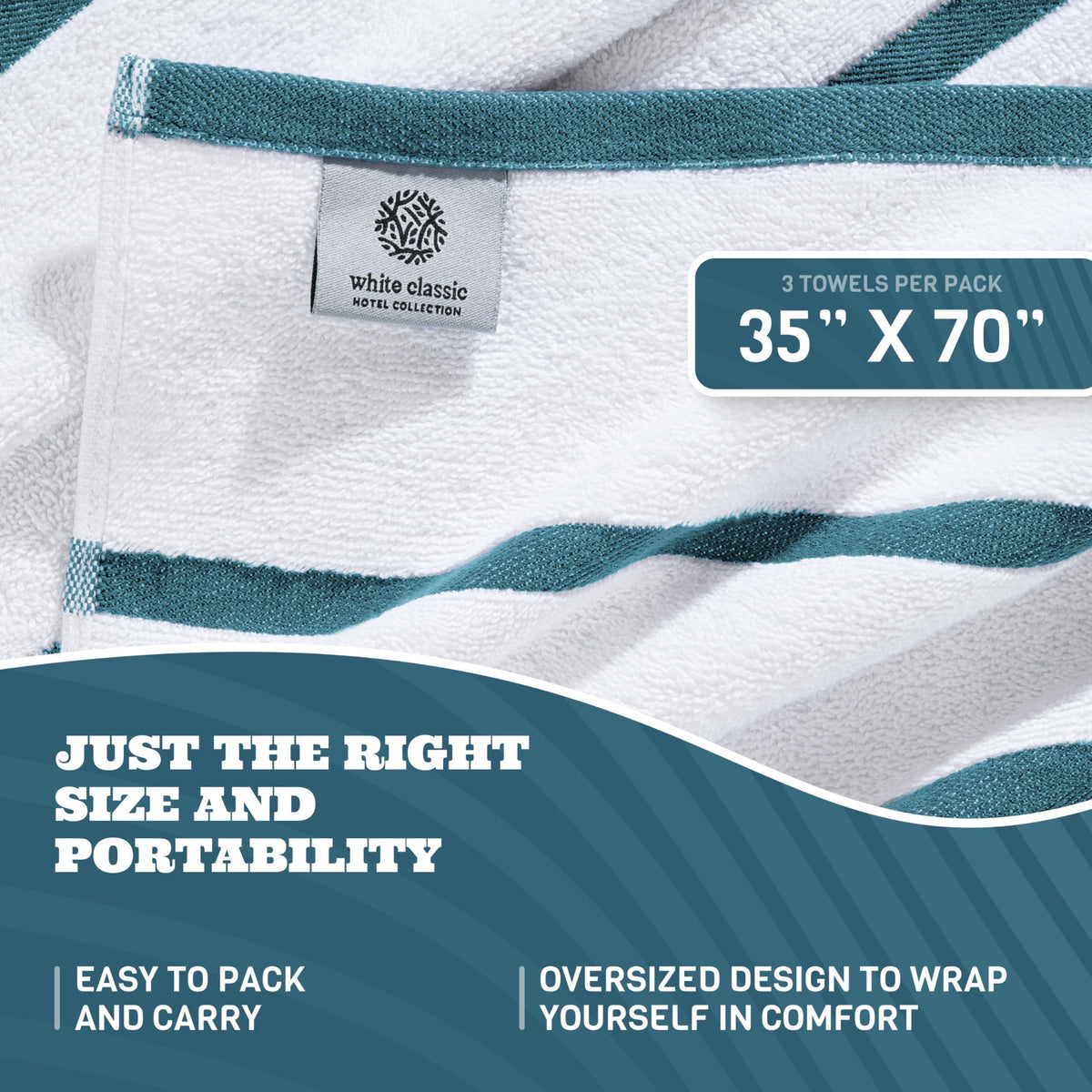 Cotton Pool Towels Oversized 35 x 70 Inch 3 Pack Ultra Absorbent and Low Lint Striped Beach Towels for Adults Stripes Design Luxury Extra Large Bath Towels Light Blue 3 Pack
