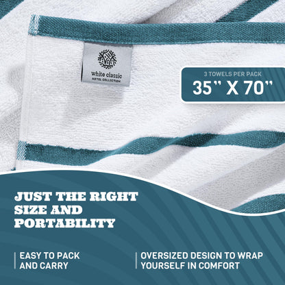 Cotton Pool Towels Oversized 35 x 70 Inch 3 Pack Ultra Absorbent and Low Lint Striped Beach Towels for Adults Stripes Design Luxury Extra Large Bath Towels Light Blue 3 Pack