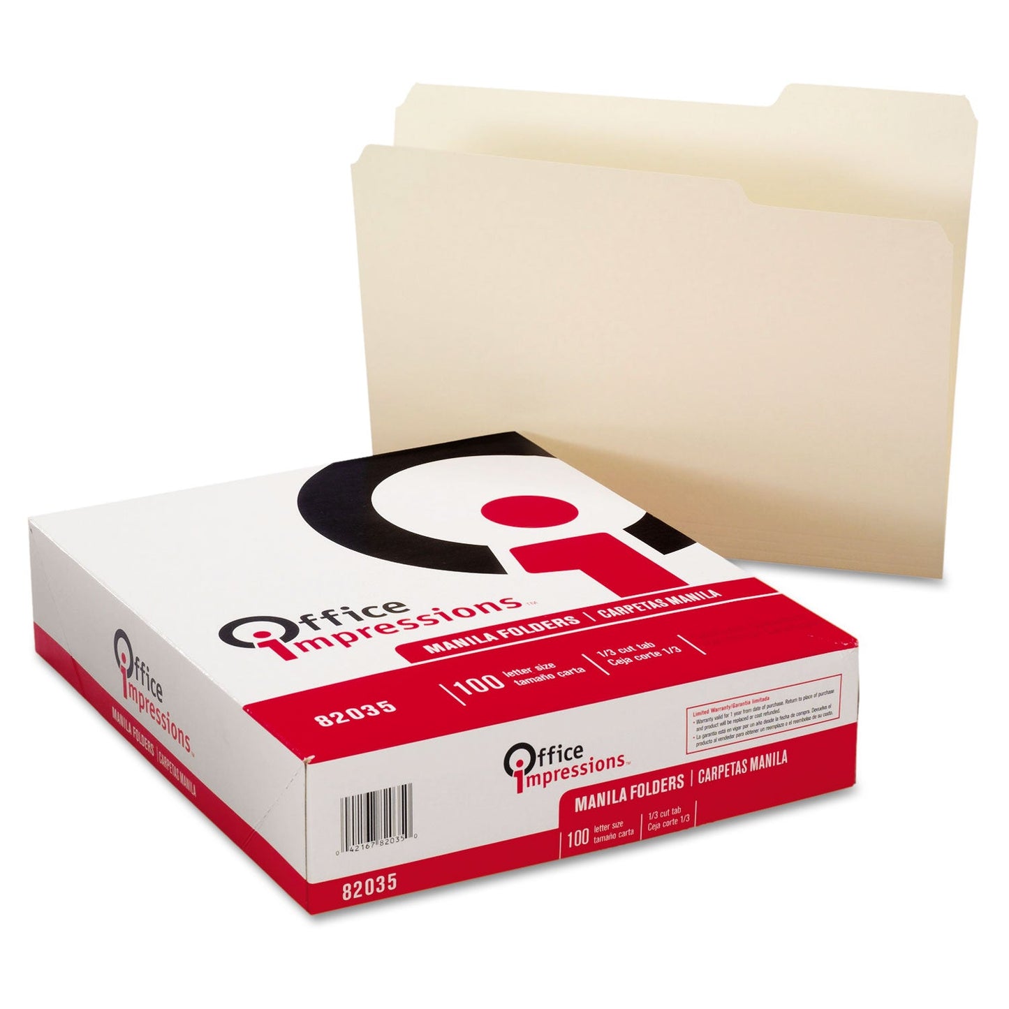Office Impressions Top Tab Manila File Folders, 1/3-Cut Tabs: Assorted, Letter Size, 1" Expansion, Manila, 100/Box