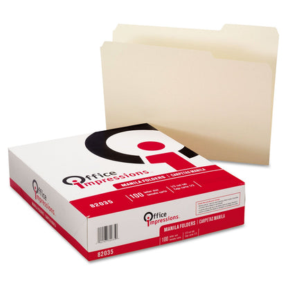 Office Impressions Top Tab Manila File Folders, 1/3-Cut Tabs: Assorted, Letter Size, 1" Expansion, Manila, 100/Box