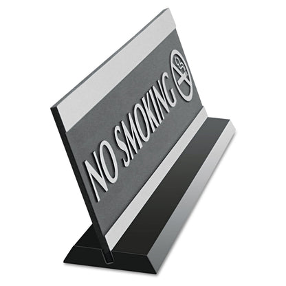 Headline Century Series Office Sign, NO SMOKING, 9 x 3, Black/Silver