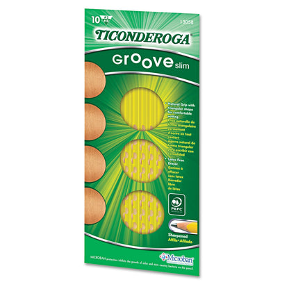 Ticonderoga Groove Pencils, HB (#2), Black Lead, Yellow Barrel, 10/Pack